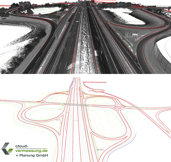 CAD lines of a highway section done by Cloud-Vermessung + Planung GmbH