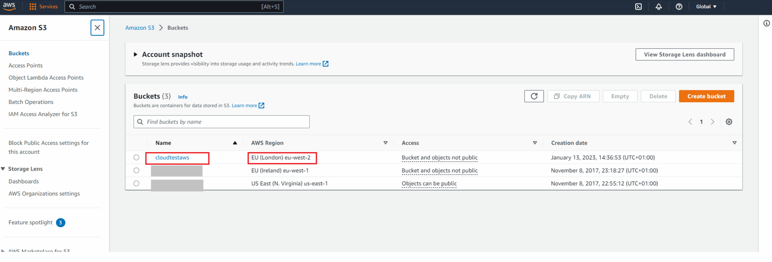 Screenshot Bucket AWS