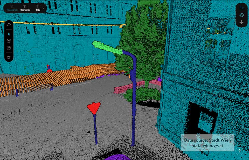 Software Screenshot shows a 3D Point Cloud Mapping in the City of Wien / Vienna